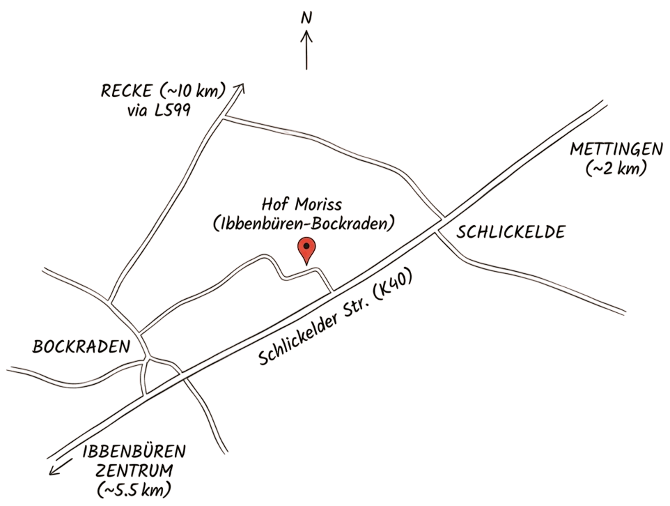 Anfahrtsskizze zum Hof Moriss in Ibbenbüren-Bockraden