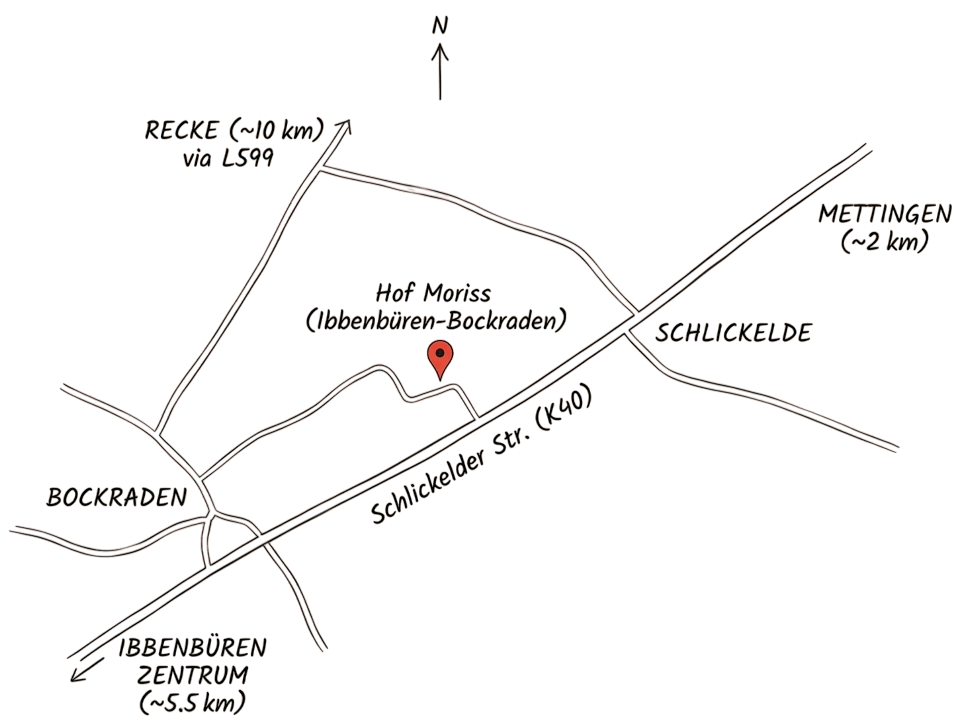 Anfahrtsskizze zum Hof Moriss in Ibbenbüren-Bockraden